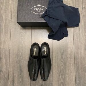 Prada Brushed Black Leather Loafers Size US 10.5 NWT